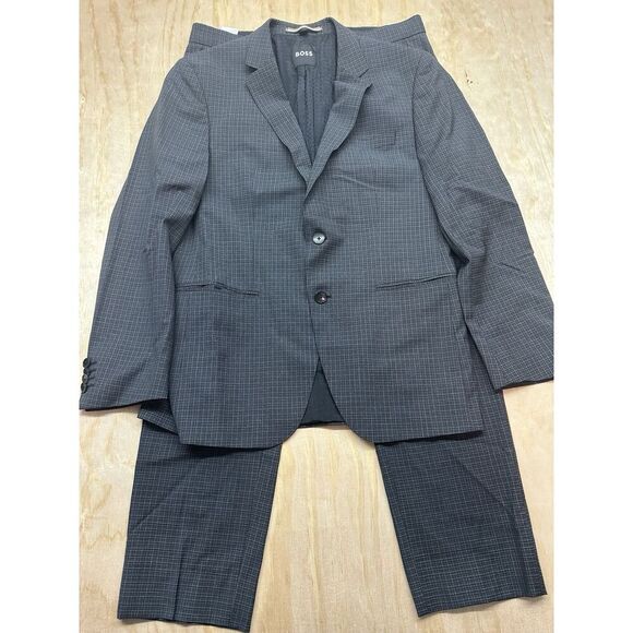 HUGO BOSS Suit H-Huge-2Pcs-222 Slim Fit Dark Grey 40R 100% Virgin Wool - Picture 1 of 12